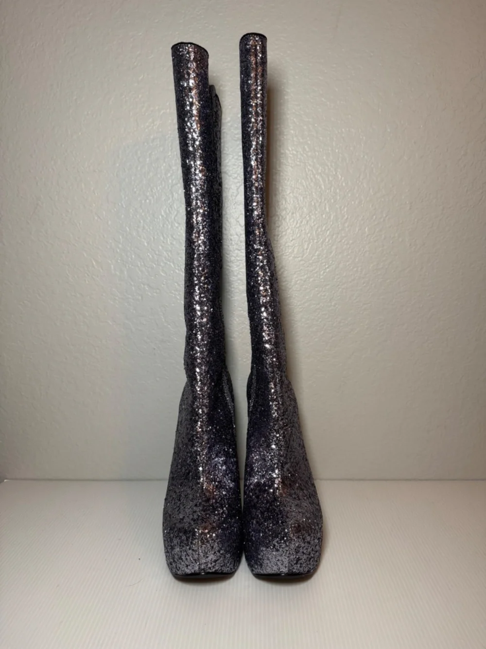 Vintage Luichiny Glitter Hot to Trot Platform Knee-High Boots – Pewter - Picture 3 of 8